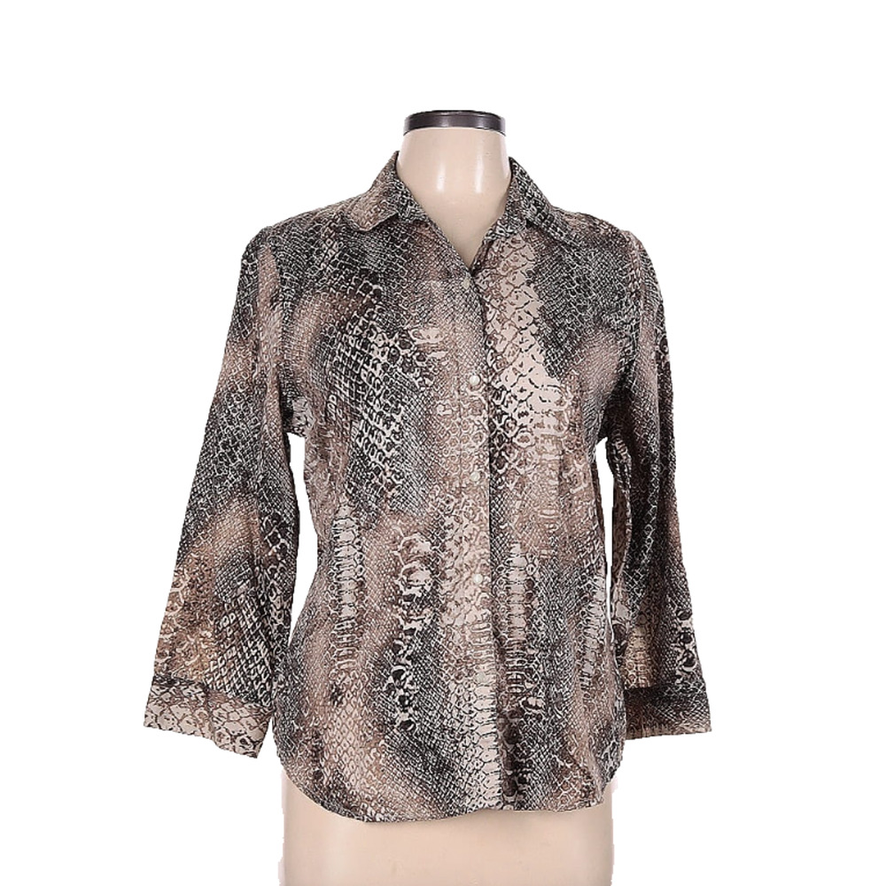 Lauren Ralph Lauren Snake Print Button-Up Shirt Sz L 100% Cotton 3/4 Sleeve EUC